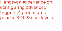 Hands-on experience on configuring advanced triggers & procedures, panels, SQL & user levels