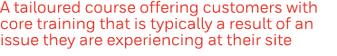 A tailoured course offering customers with core training that is typically a result of an issue they are experiencing   