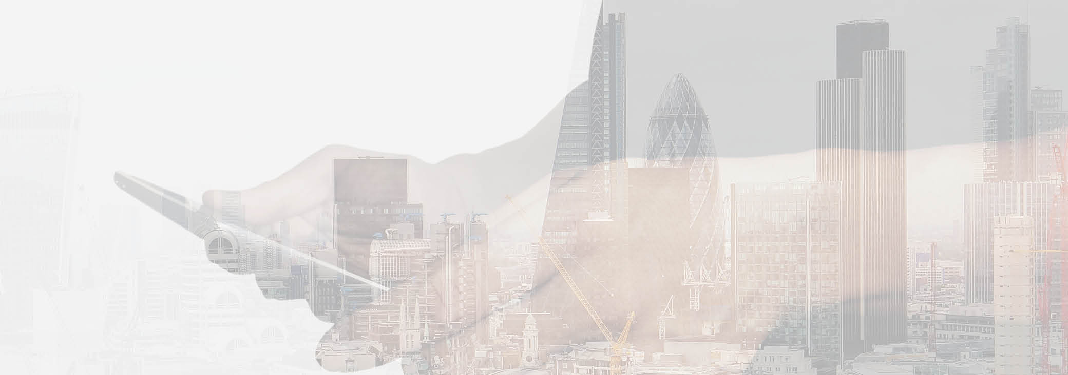 Double exposure of success businessman using digital tablet with london building and social media diagram  