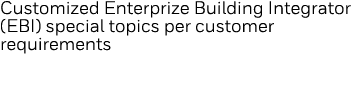 Customized Enterprize Building Integrator (EBI) special topics per customer requirements